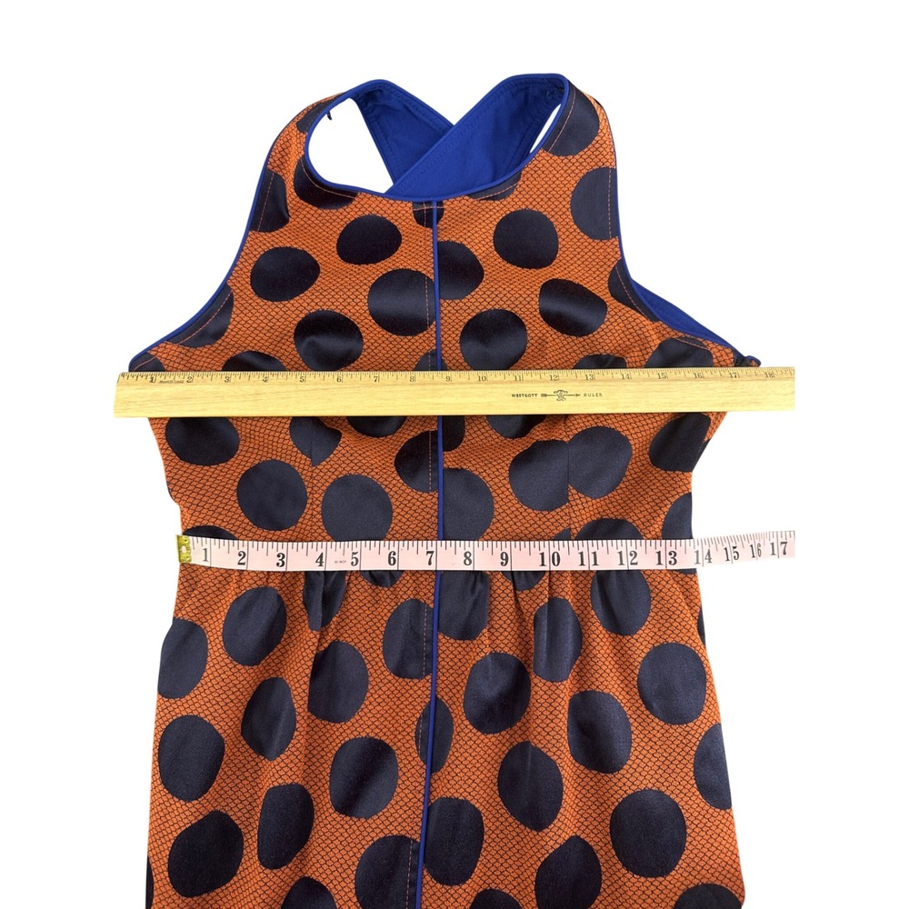 Maeve Anthropologie Rokin Orange Navy Polka Dot Cross Back Dress 6 - Picture 7 of 11